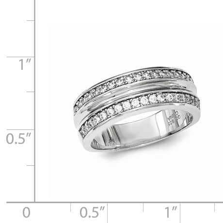 Sterling Silver Polished & Textured Cz Ring