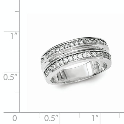 Sterling Silver Polished & Textured Cz Ring