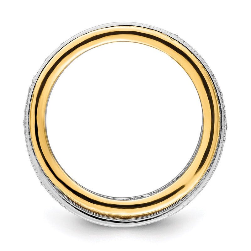 Sterling Silver Rhodium Polished Tri Color Pav‚Äö Eternity Motion Ring (Size 7 Only)