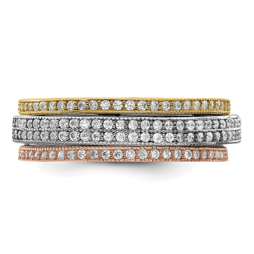 Sterling Silver Rhodium Polished Tri Color Pav‚Äö Eternity Motion Ring (Size 7 Only)