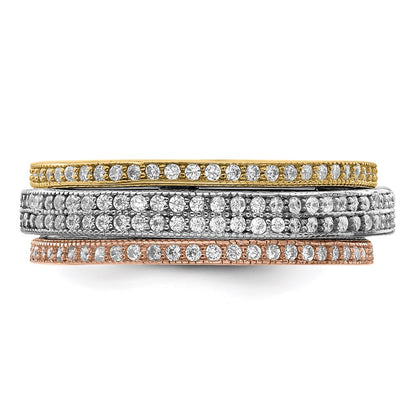 Sterling Silver Rhodium Polished Tri Color Pav‚Äö Eternity Motion Ring (Size 7 Only)