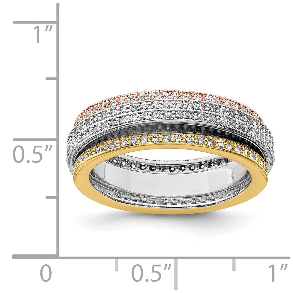 Sterling Silver Rhodium Polished Tri Color Pav‚Äö Eternity Motion Ring (Size 7 Only)