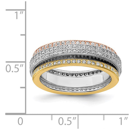 Sterling Silver Rhodium Polished Tri Color Pav‚Äö Eternity Motion Ring (Size 7 Only)