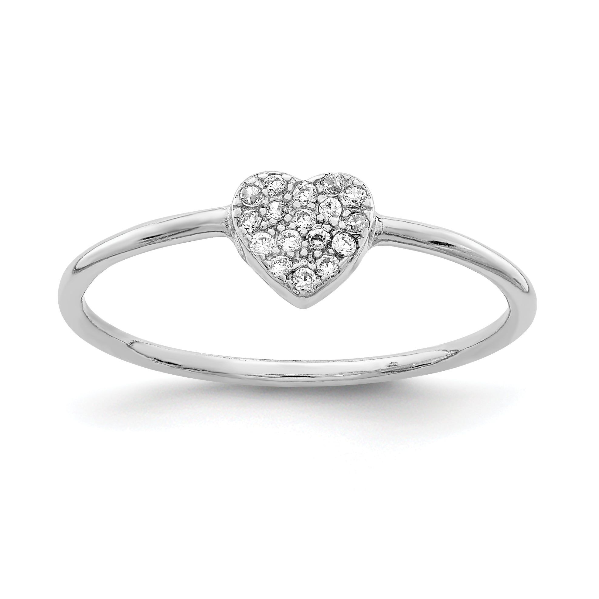 Sterling Silver Rhodium Plated Polished Cz Heart Ring