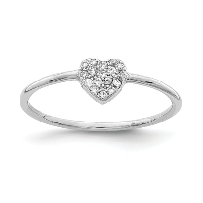 Sterling Silver Rhodium Plated Polished Cz Heart Ring
