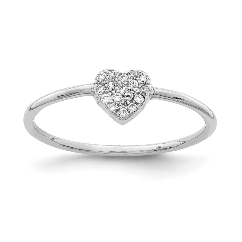 Sterling Silver Rhodium Plated Polished Cz Heart Ring
