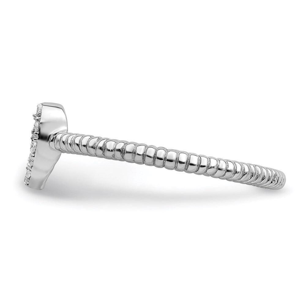 Sterling Silver Rhodium Plated Polished & Textured Cz Heart Ring