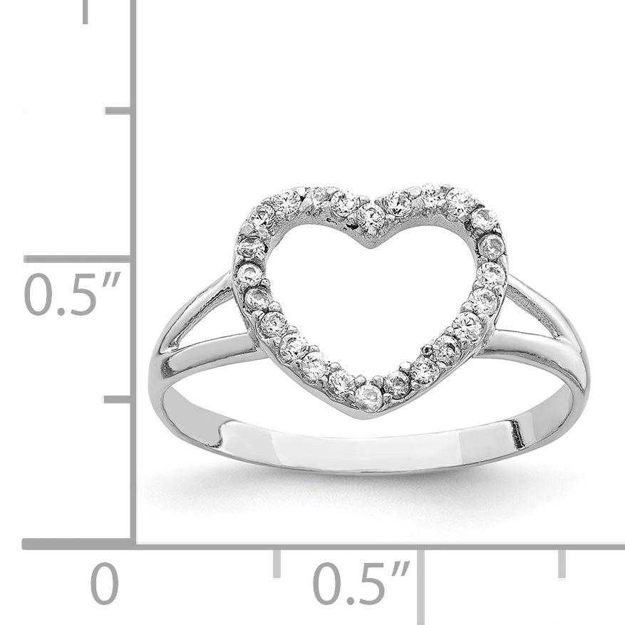 Sterling Silver Rhodium Plated Polished Cz Heart Ring