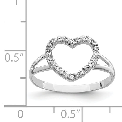 Sterling Silver Rhodium Plated Polished Cz Heart Ring