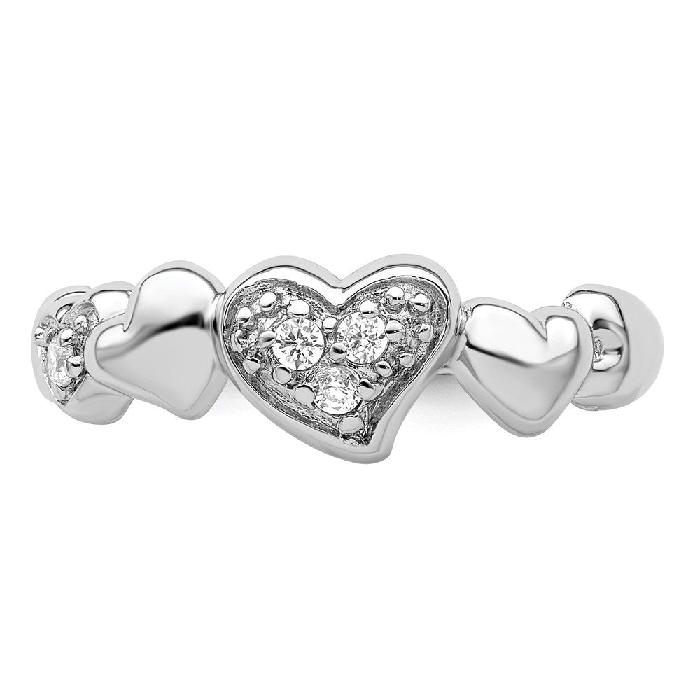 Sterling Silver Rhodium Plated Cz Heart Ring (Size 8 Only)