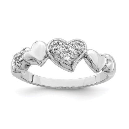 Sterling Silver Rhodium Plated Cz Heart Ring (Size 8 Only)
