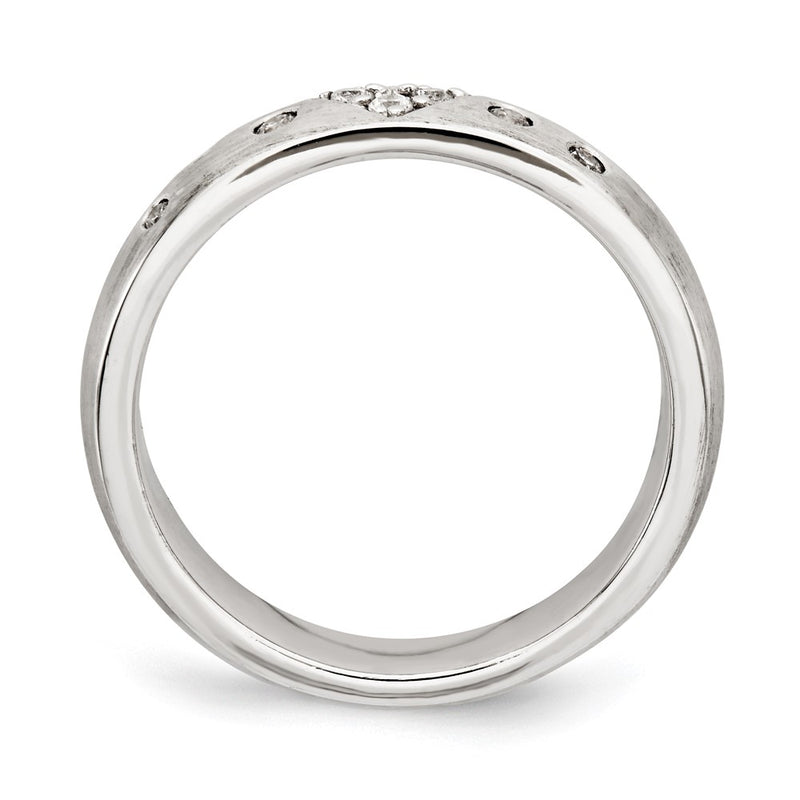 Sterling Silver Brushed Cz Heart Ring