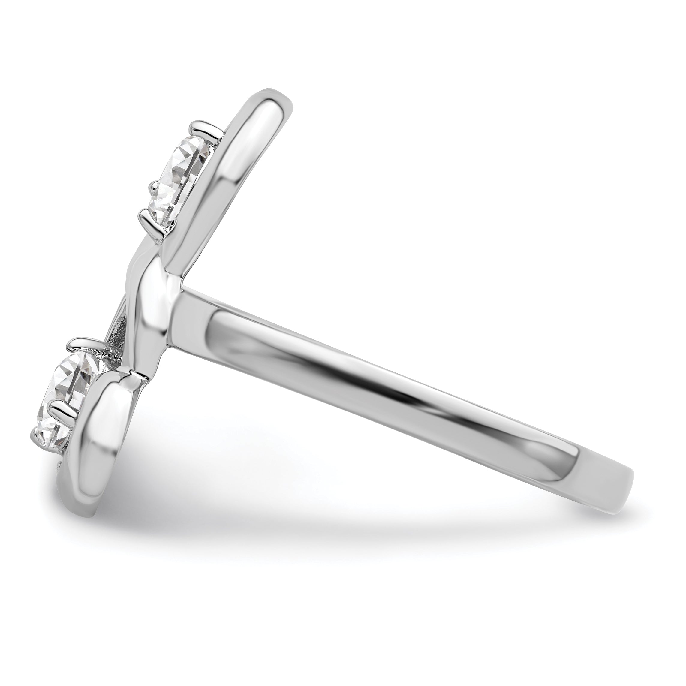 Sterling Silver Rhodium Plated Cz Double Heart Ring