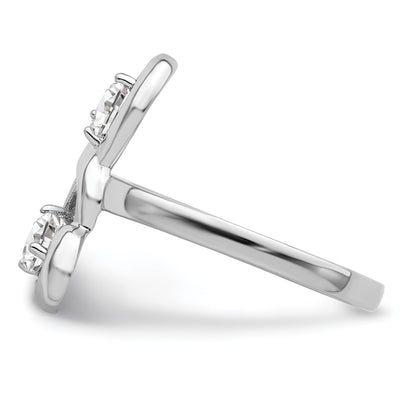 Sterling Silver Rhodium Plated Cz Double Heart Ring