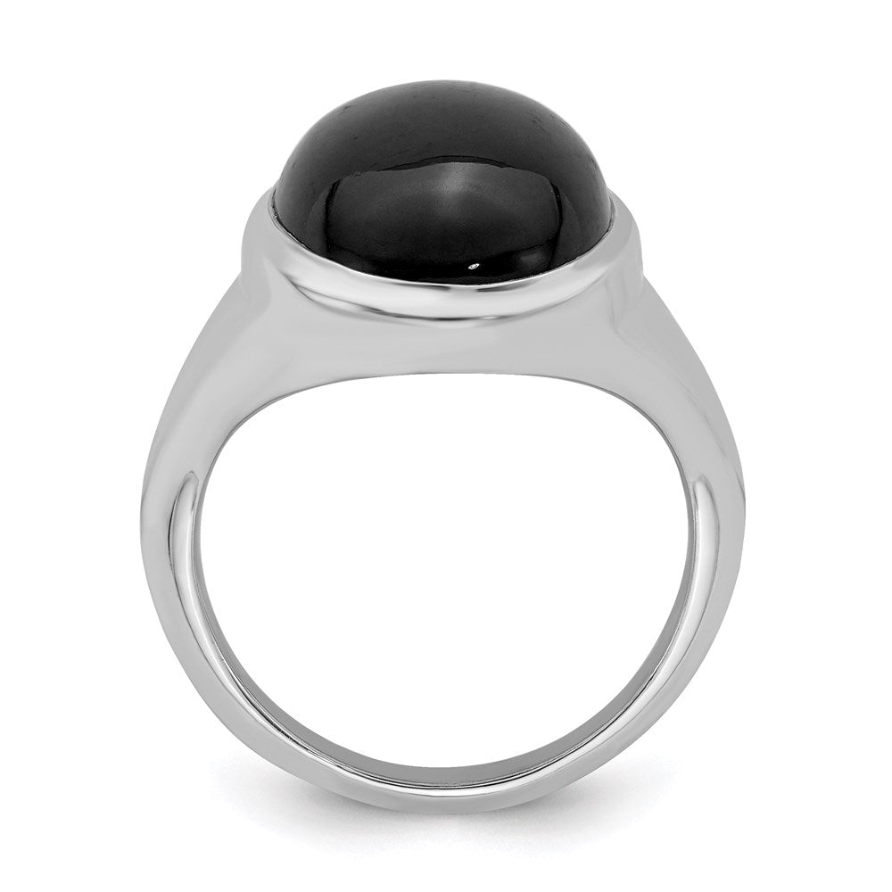 Sterling Silver Rhodium Plated Black Agate Ring (Size 6 Only)