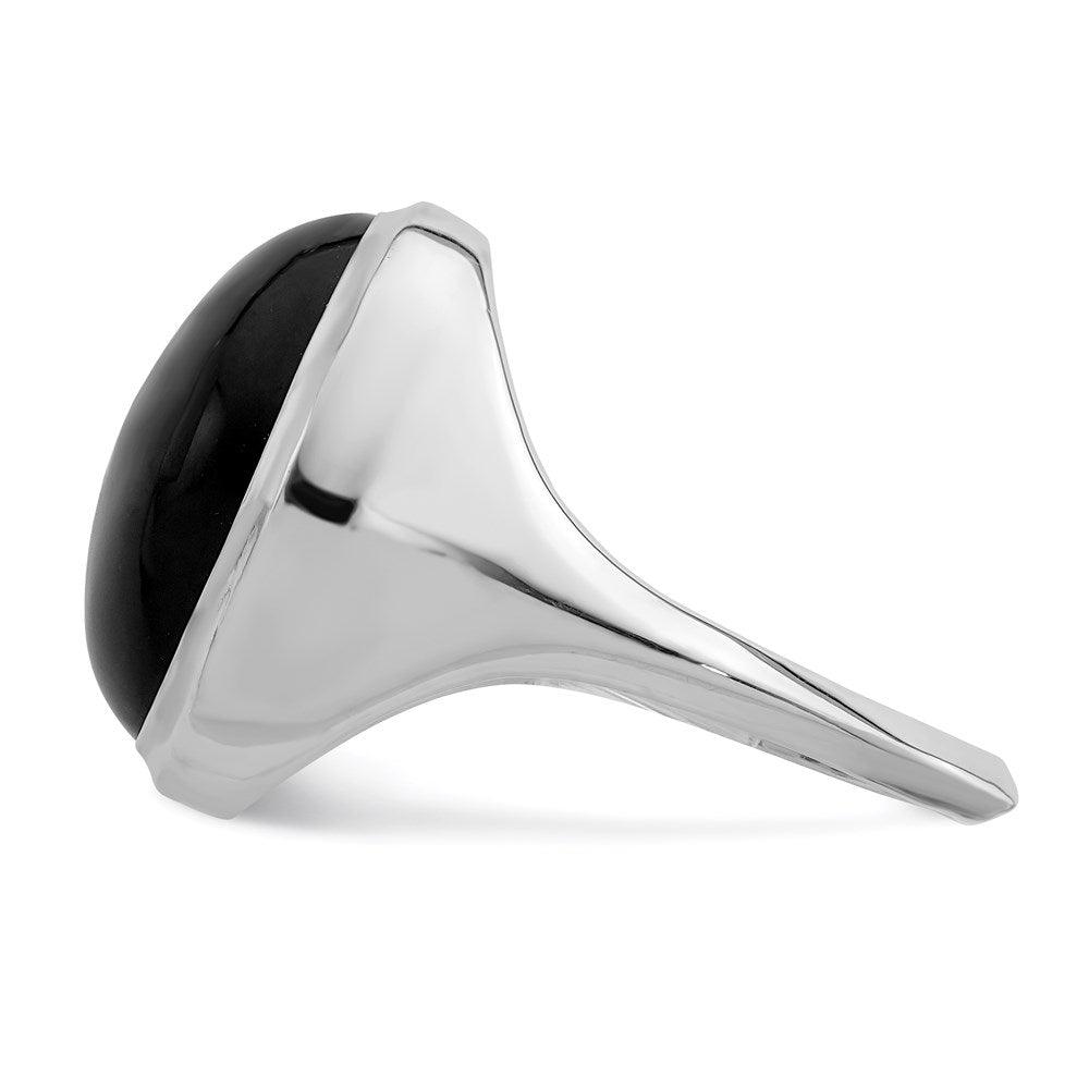 Sterling Silver Rhodium Plated Black Agate Ring (Size 6 Only)
