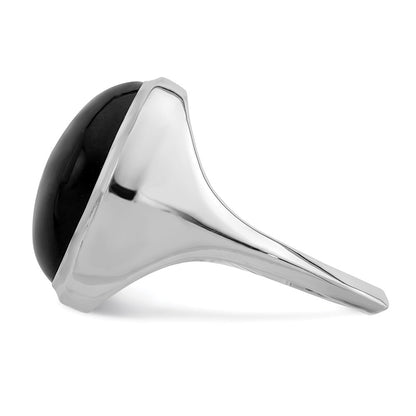 Sterling Silver Rhodium Plated Black Agate Ring (Size 6 Only)