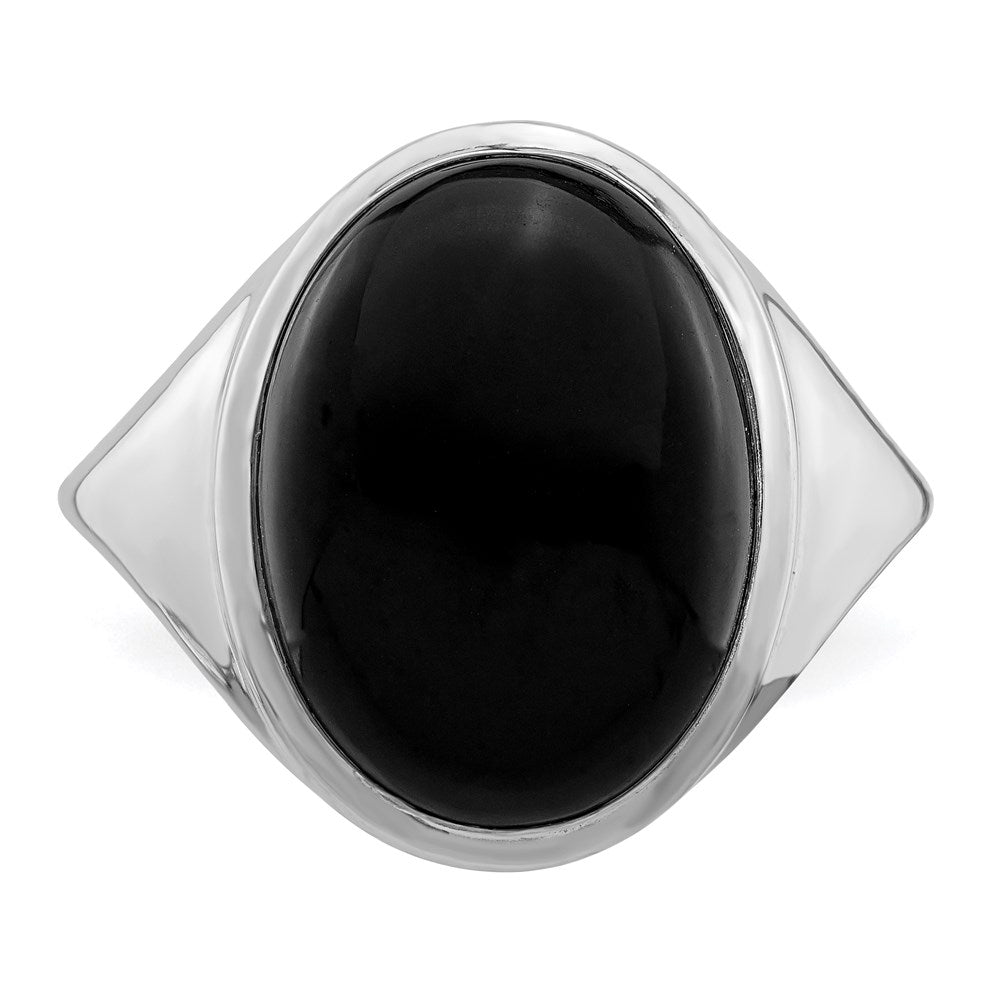 Sterling Silver Rhodium Plated Black Agate Ring (Size 6 Only)