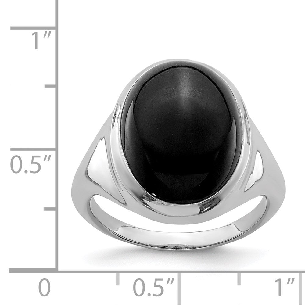 Sterling Silver Rhodium Plated Black Agate Ring (Size 6 Only)