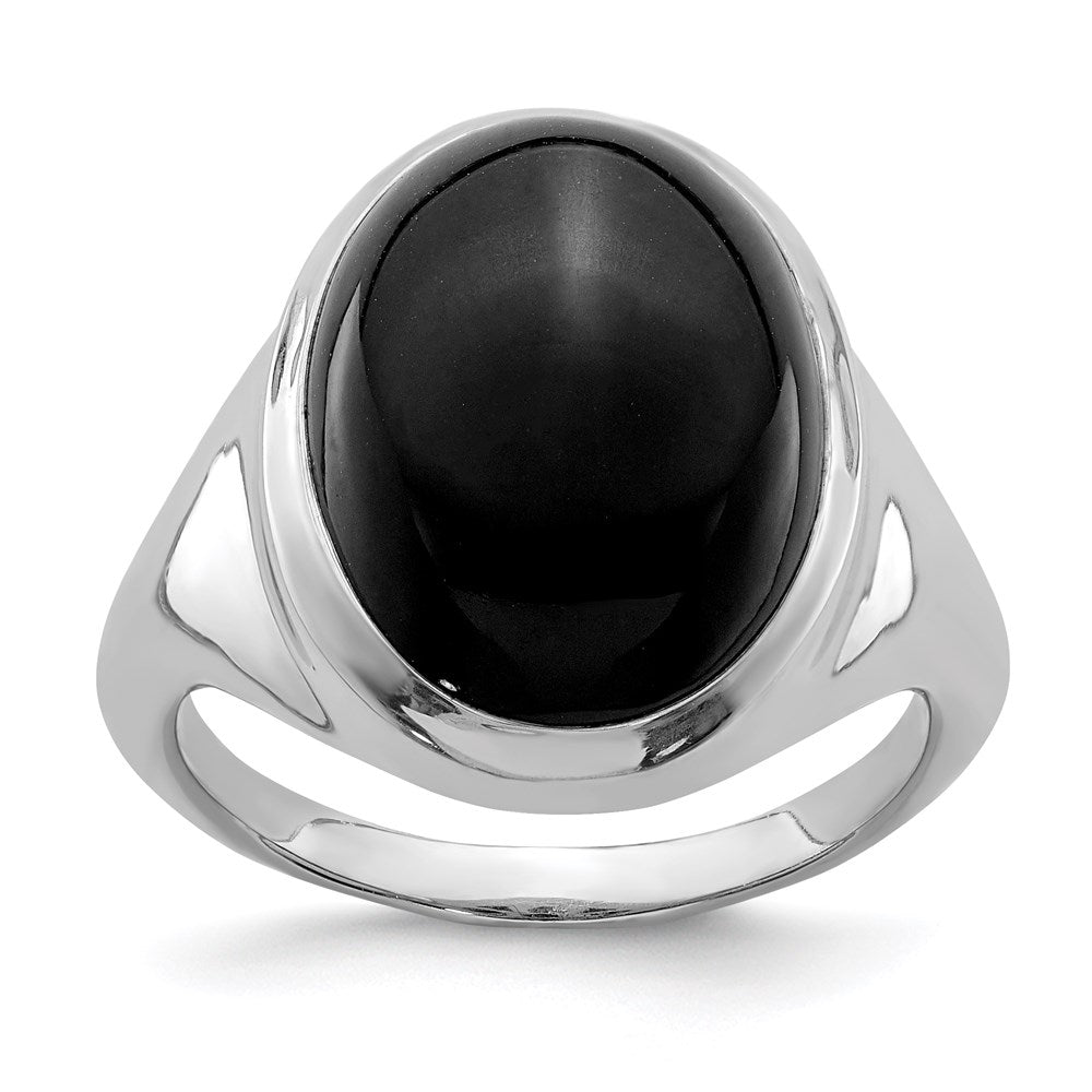 Sterling Silver Rhodium Plated Black Agate Ring (Size 6 Only)