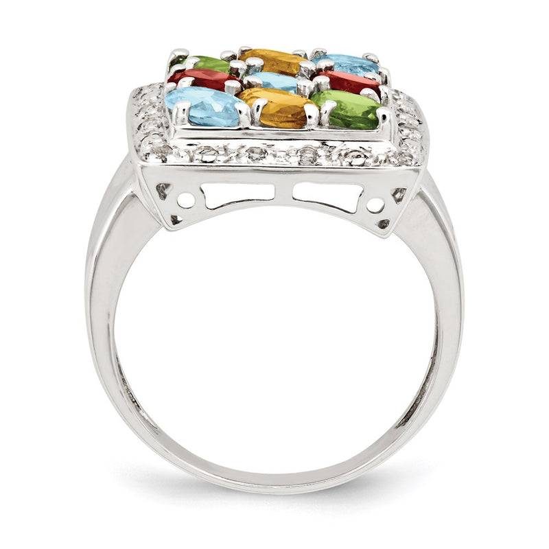 Sterling Silver Polished Multicolored Cz Ring (Size 8 Only)