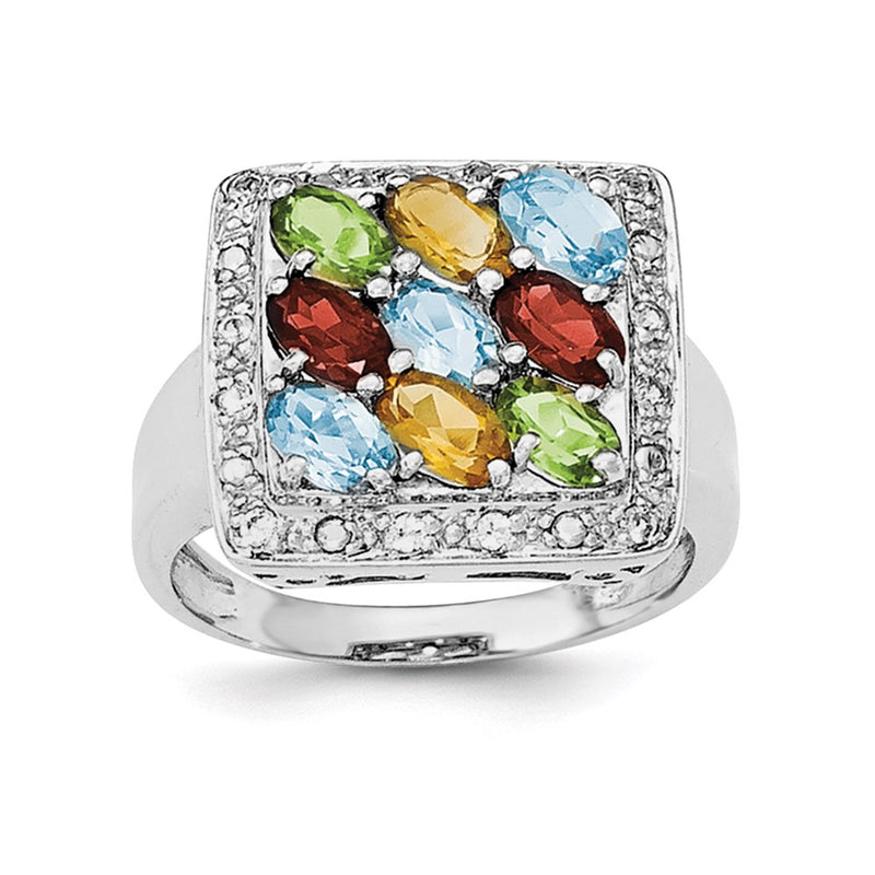 Sterling Silver Polished Multicolored Cz Ring (Size 8 Only)