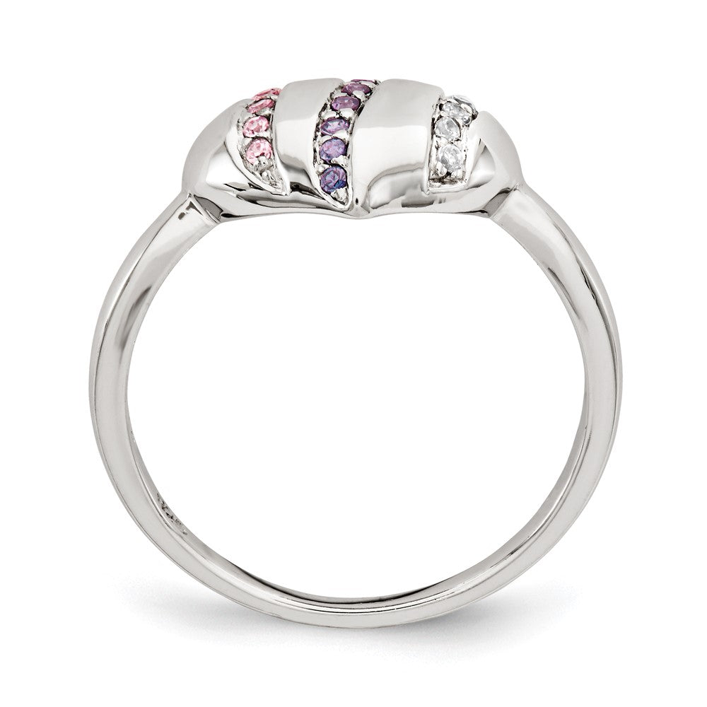 Sterling Silver Purple, Pink & Clear Cz Heart Ring (Size 7 Only)