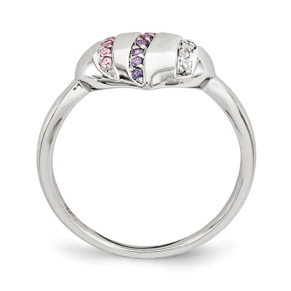 Sterling Silver Purple, Pink & Clear Cz Heart Ring (Size 7 Only)