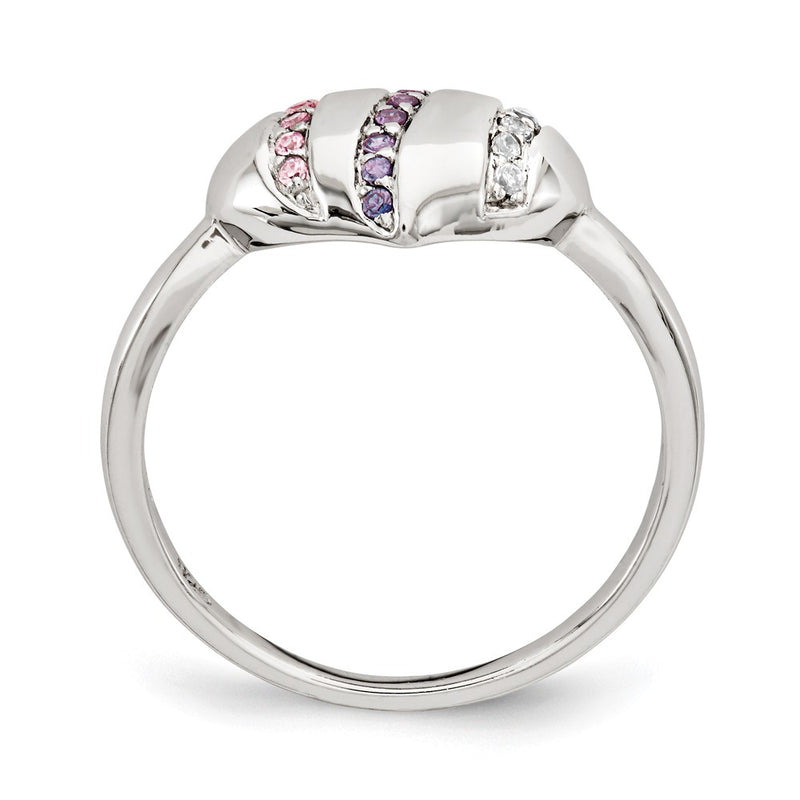 Sterling Silver Purple, Pink & Clear Cz Heart Ring (Size 7 Only)