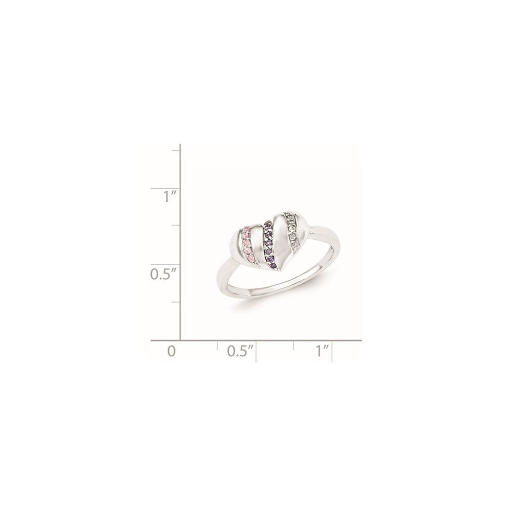 Sterling Silver Purple, Pink & Clear Cz Heart Ring (Size 7 Only)
