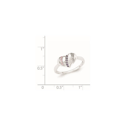 Sterling Silver Purple, Pink & Clear Cz Heart Ring (Size 7 Only)
