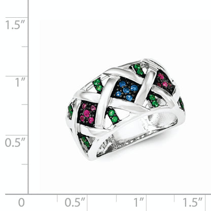 Sterling Silver Synthetic Ruby& Blue & Green Spinel Ring