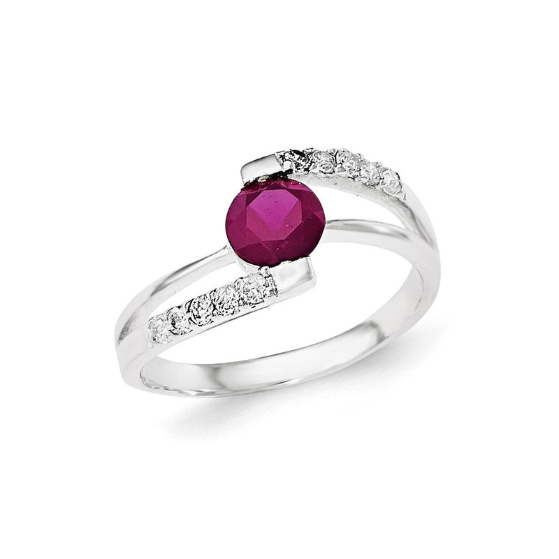 Sterling Silver Red Cz Accents Ring
