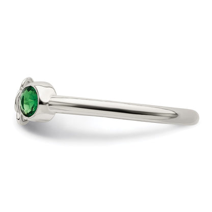 Sterling Silver Green Glass Bead 4 Leaf Clover Adjustable Ring
