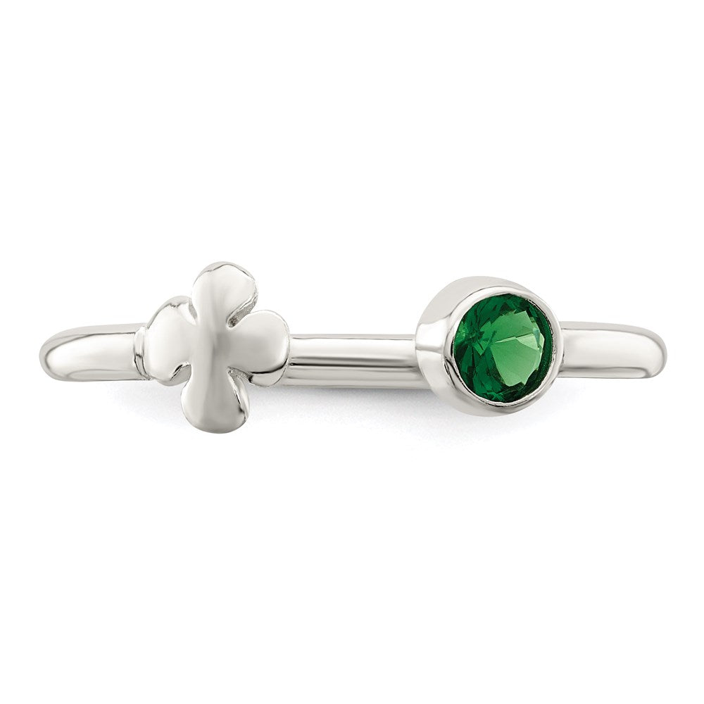 Sterling Silver Green Glass Bead 4 Leaf Clover Adjustable Ring