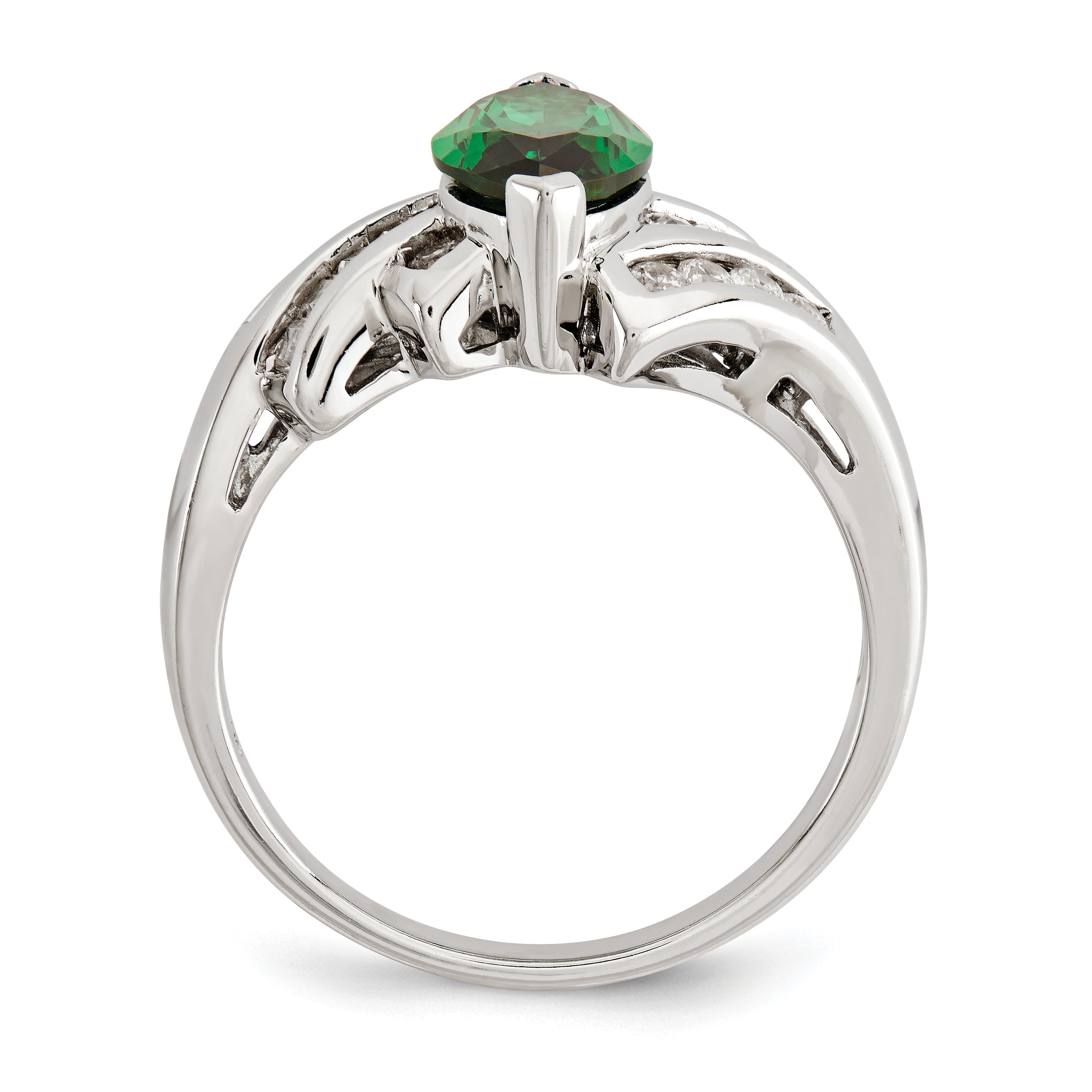 Sterling Silver Green & White Marquise Cz Ring (Size 6 Only)