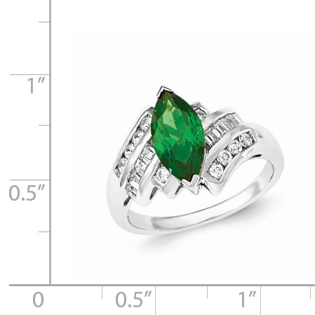 Sterling Silver Green & White Marquise Cz Ring (Size 6 Only)