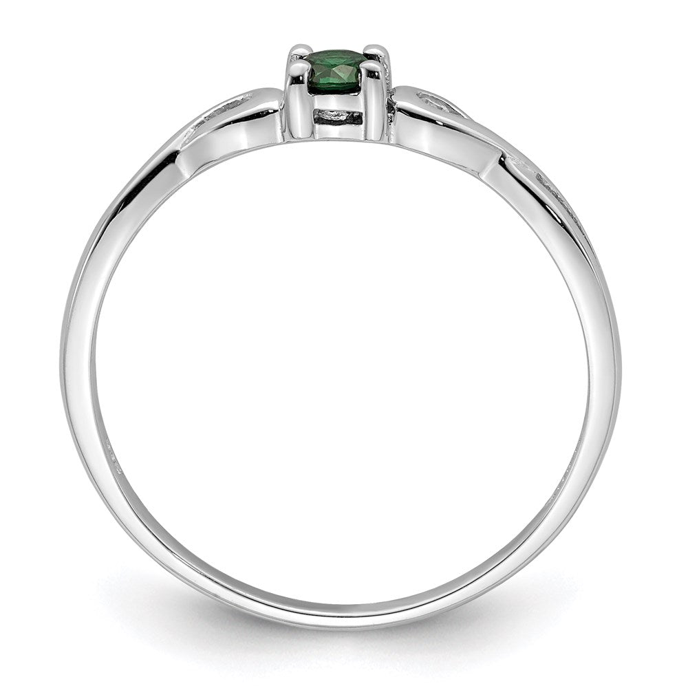 Sterling Silver Rhodium Plated Green & White Cz Ring