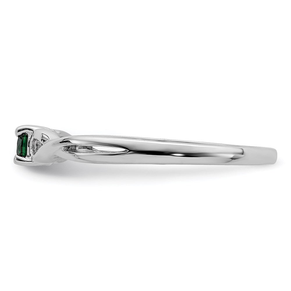 Sterling Silver Rhodium Plated Green & White Cz Ring