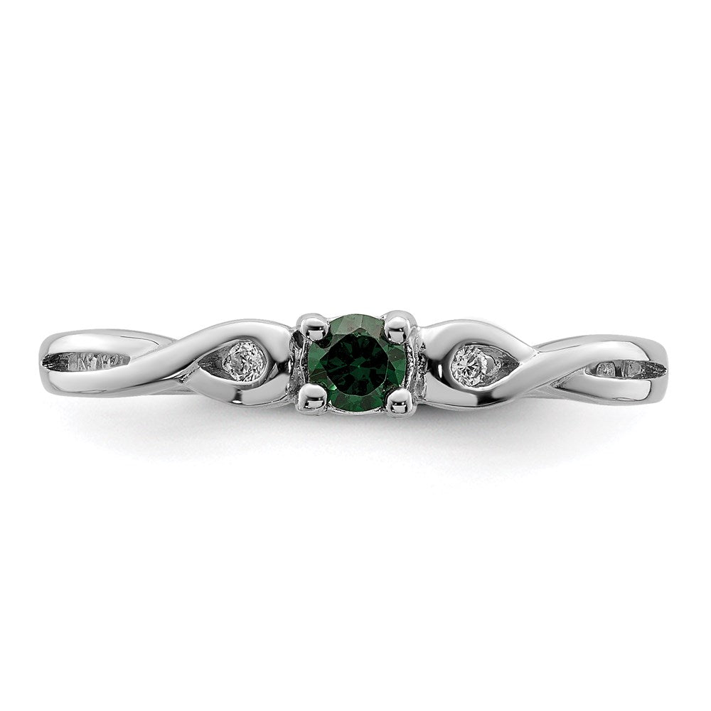 Sterling Silver Rhodium Plated Green & White Cz Ring
