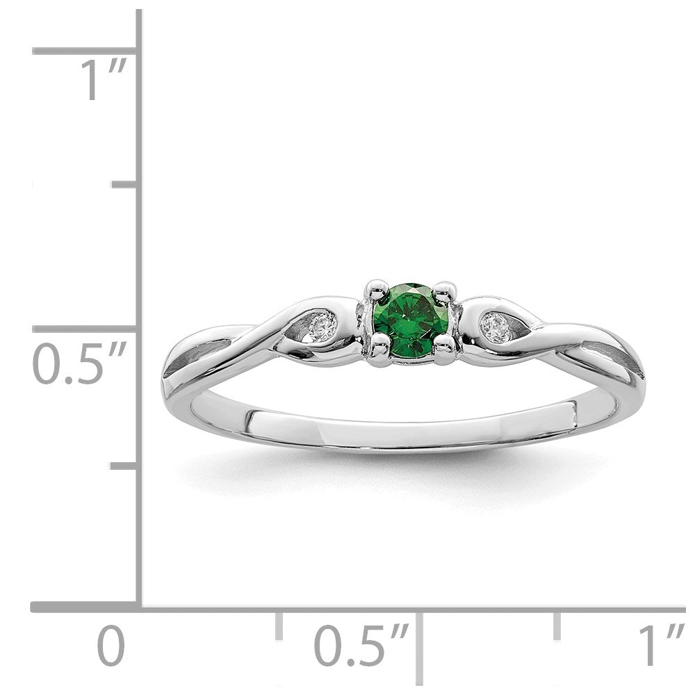 Sterling Silver Rhodium Plated Green & White Cz Ring
