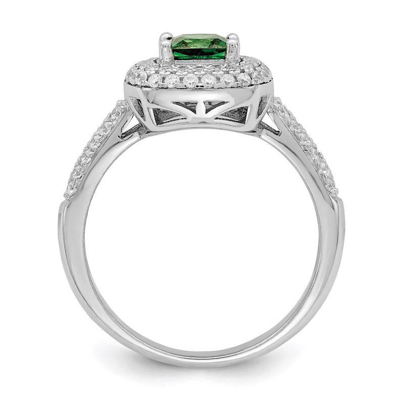 Sterling Silver Pure Fire Rhod Plated White & Green Cz Ring