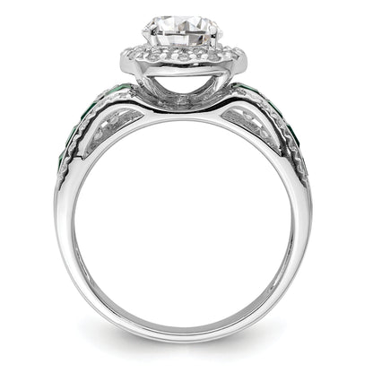 Sterling Silver Rhodium Plated Cz And Lab Created Emerald Ring