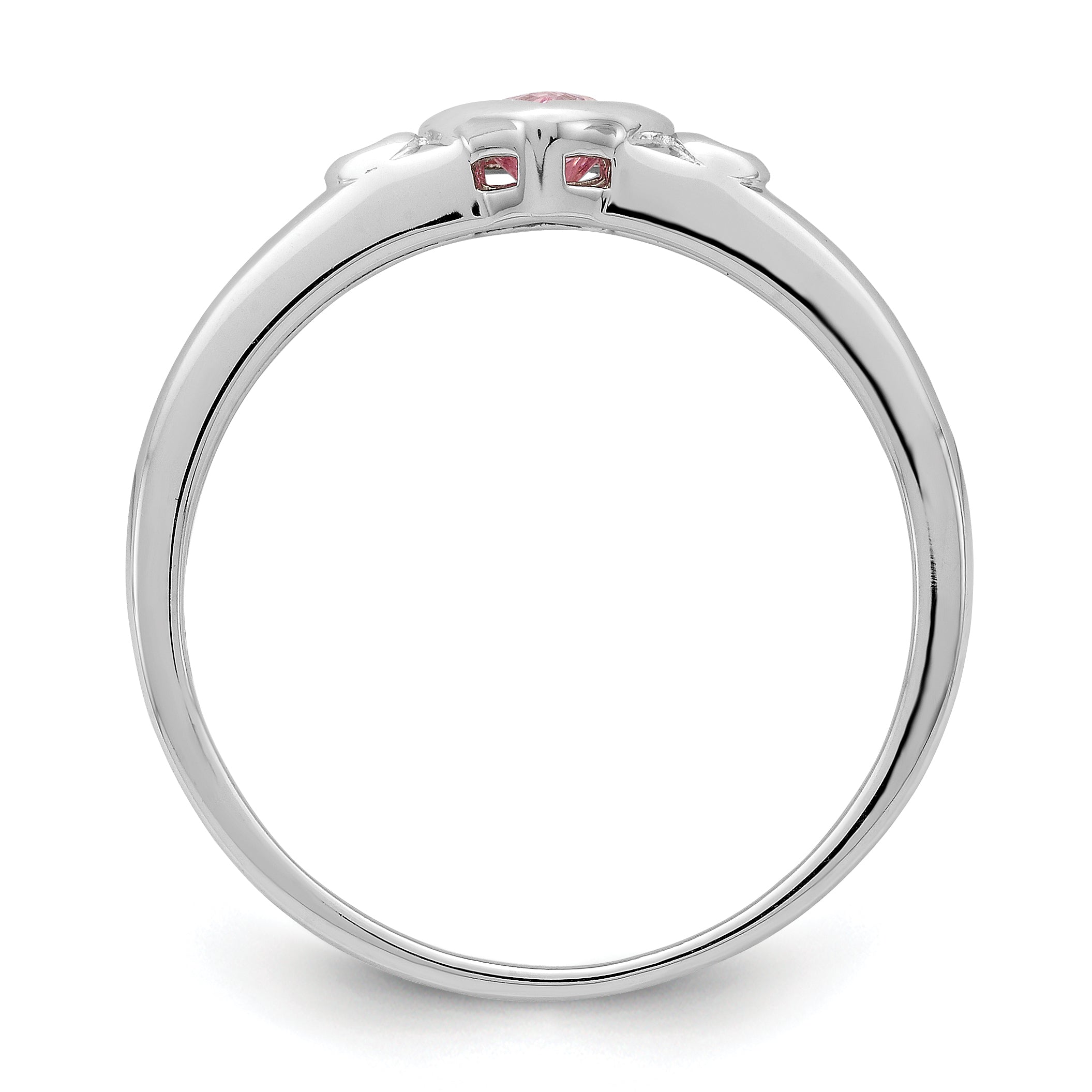 Sterling Silver Rhodium Plated White & Pink Cz Heart Ring