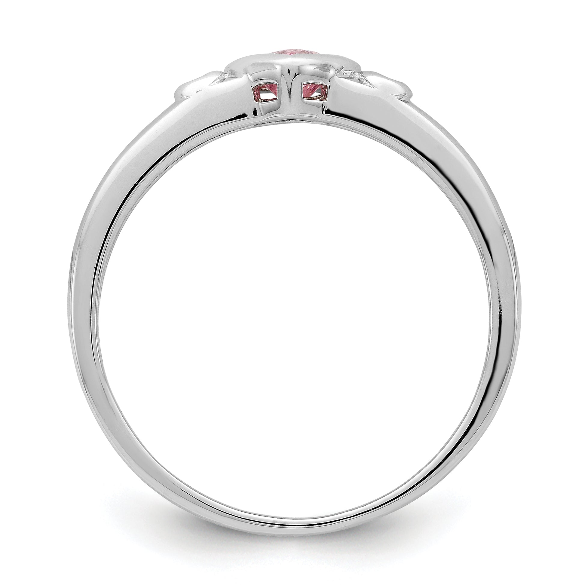 Sterling Silver Rhodium Plated White & Pink Cz Heart Ring
