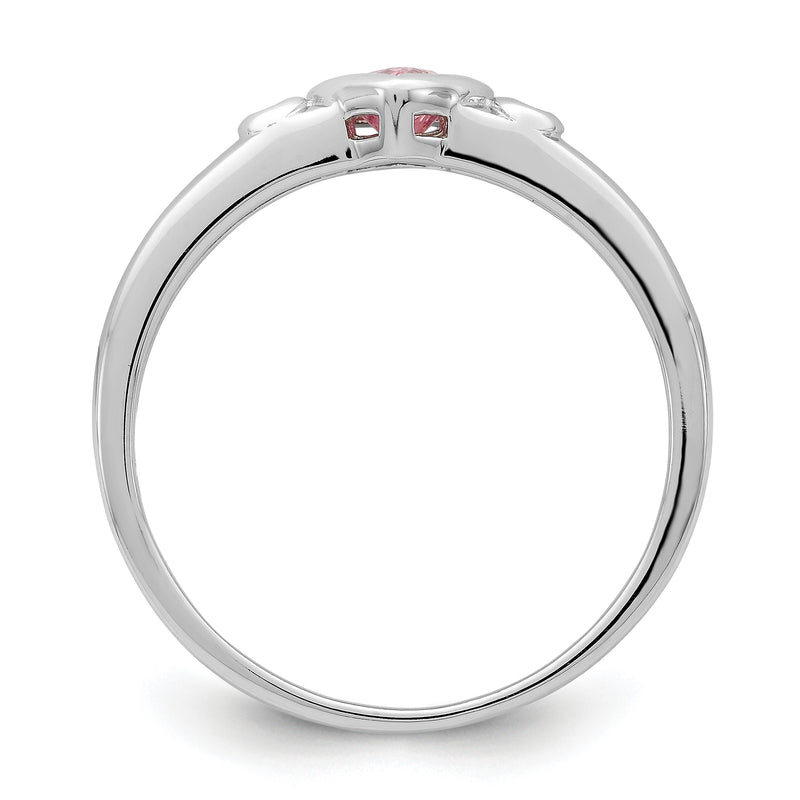 Sterling Silver Rhodium Plated White & Pink Cz Heart Ring