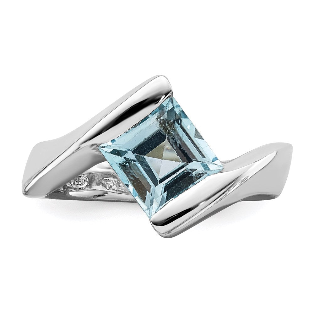 Sterling Silver Rhodium Plated Polished Blue Cz Ring (Size 8 Only)