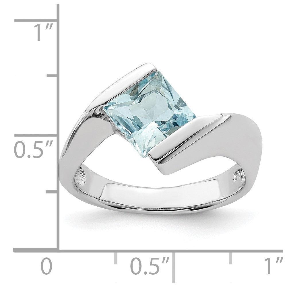 Sterling Silver Rhodium Plated Polished Blue Cz Ring (Size 8 Only)