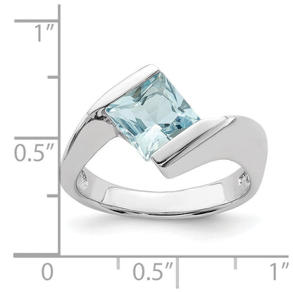Sterling Silver Rhodium Plated Polished Blue Cz Ring (Size 8 Only)