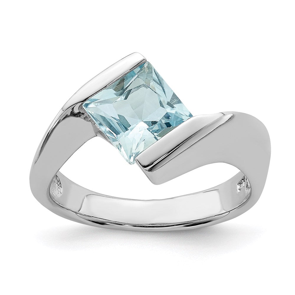 Sterling Silver Rhodium Plated Polished Blue Cz Ring (Size 8 Only)